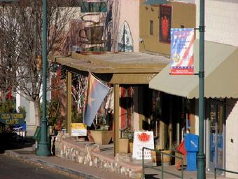 Old Town Cafe and Arizona Stronghold Wine Tasting Room image zoomed from the Cottonwood Hotel balcony